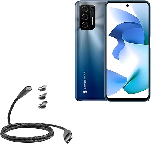 BoxWave Cable compatible con BLU F91 5G - MagnetoSnap PD AllCharge (100 W), carga magnética trenzada USB tipo C Micro - negro azabache