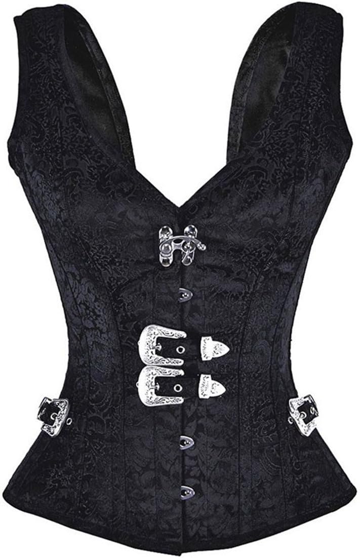 Women's Gothic Jacquard Steampunk Halter Steel Boned Overbust Corset Tops