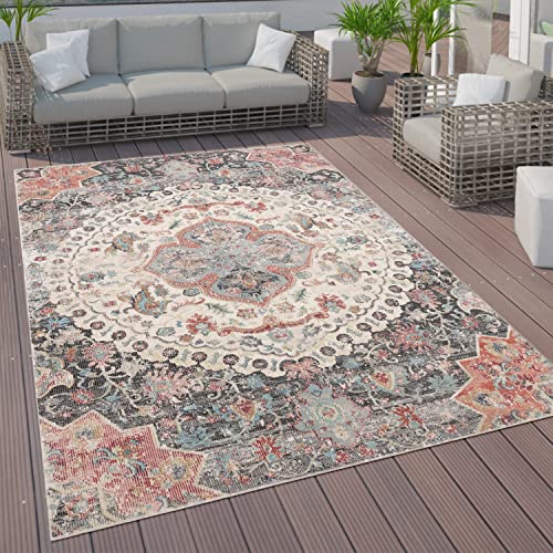 Paco Home Outdoor Teppich Kurzflor Garten Terrasse Wohnzimmer Vintage Pastell Orientalisches Muster...