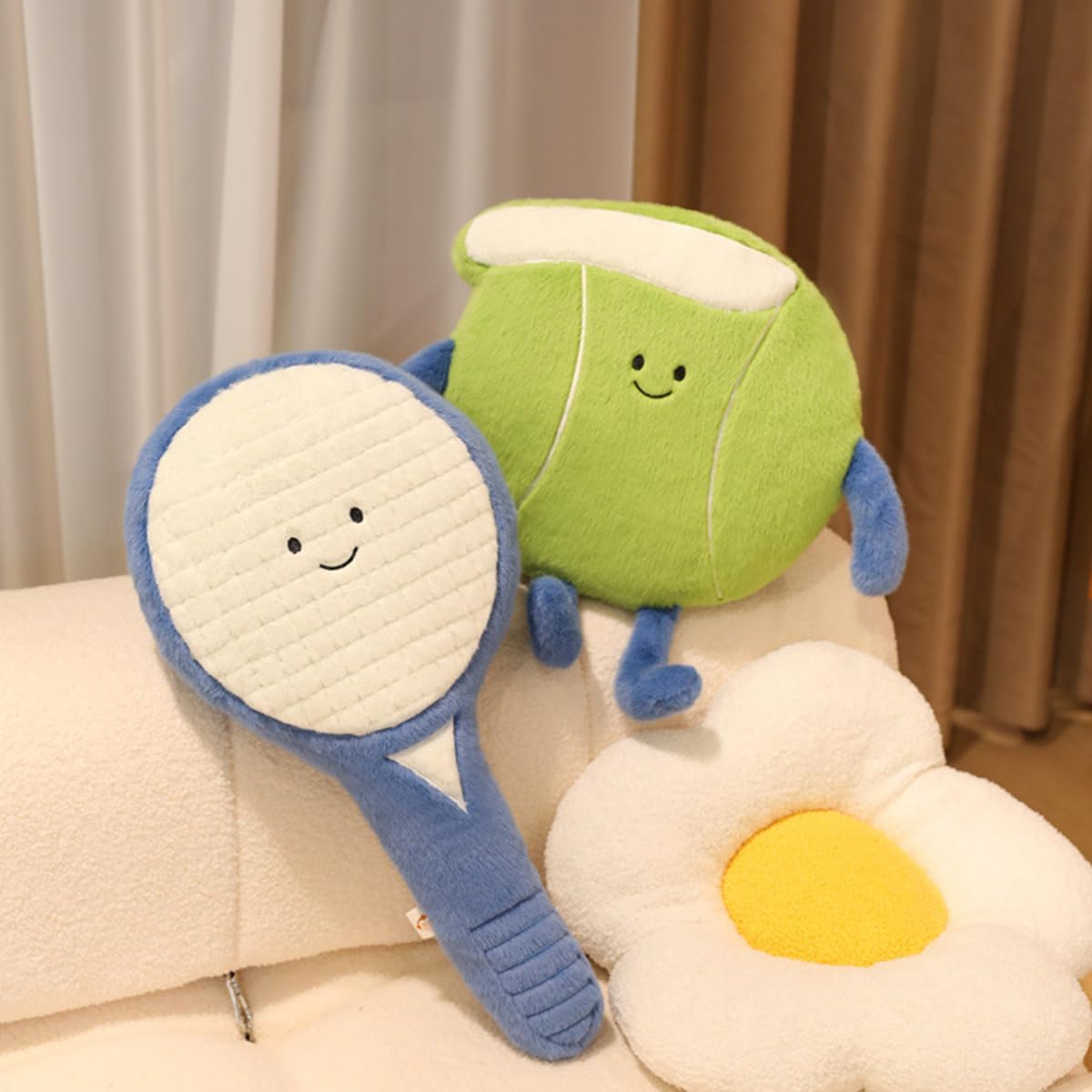 Cute Tennis Racket Plush Pillow Soft Tennis Stuffed Animal Cute Sports Decor, Unique Tennis Gifts for Teen Girls Boys