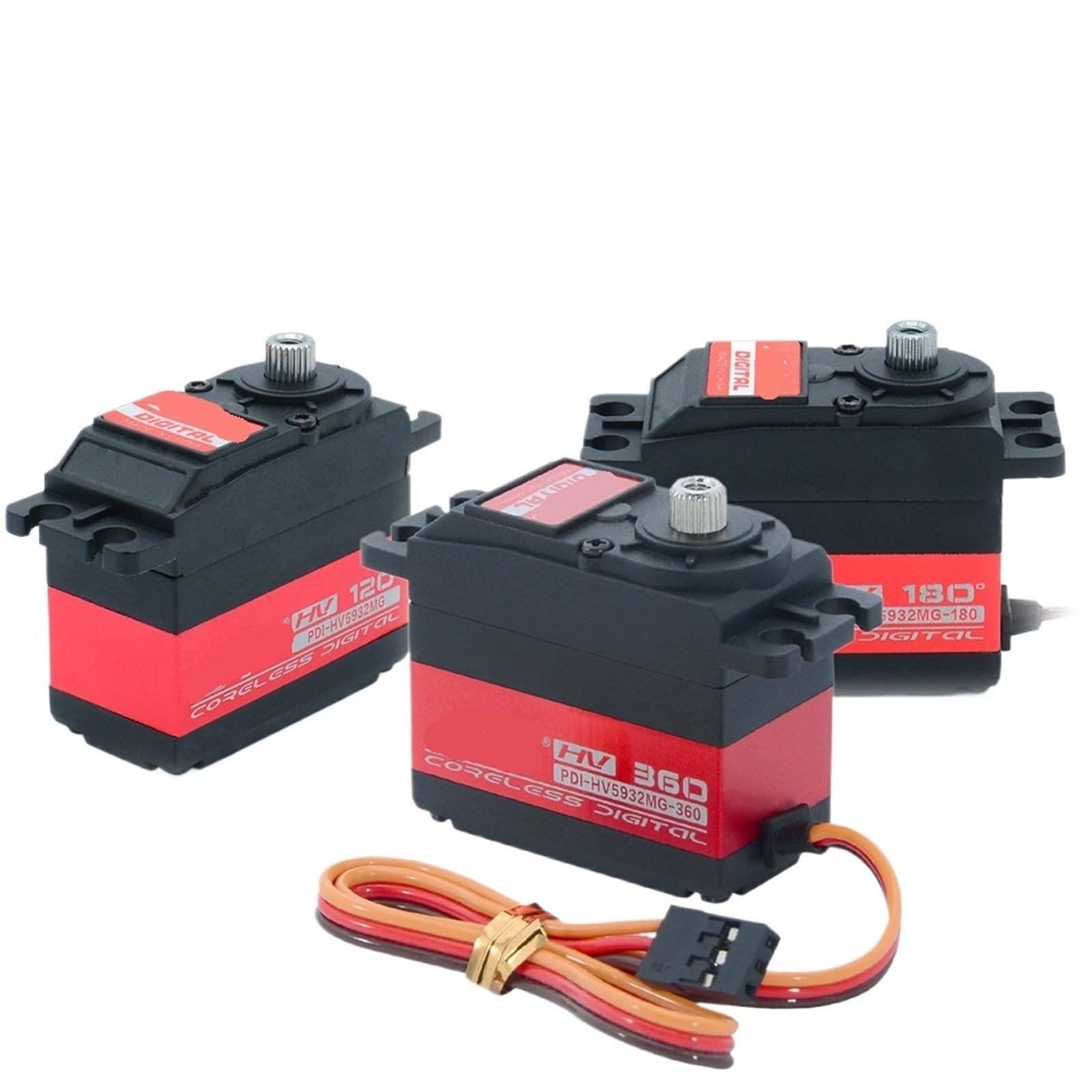 Servo PDI-HV5932MG - Servo digital sin núcleo de 32 kg de torsión grande de alta precisión para engranajes de metal, 1 unidad (2 unidades 360)