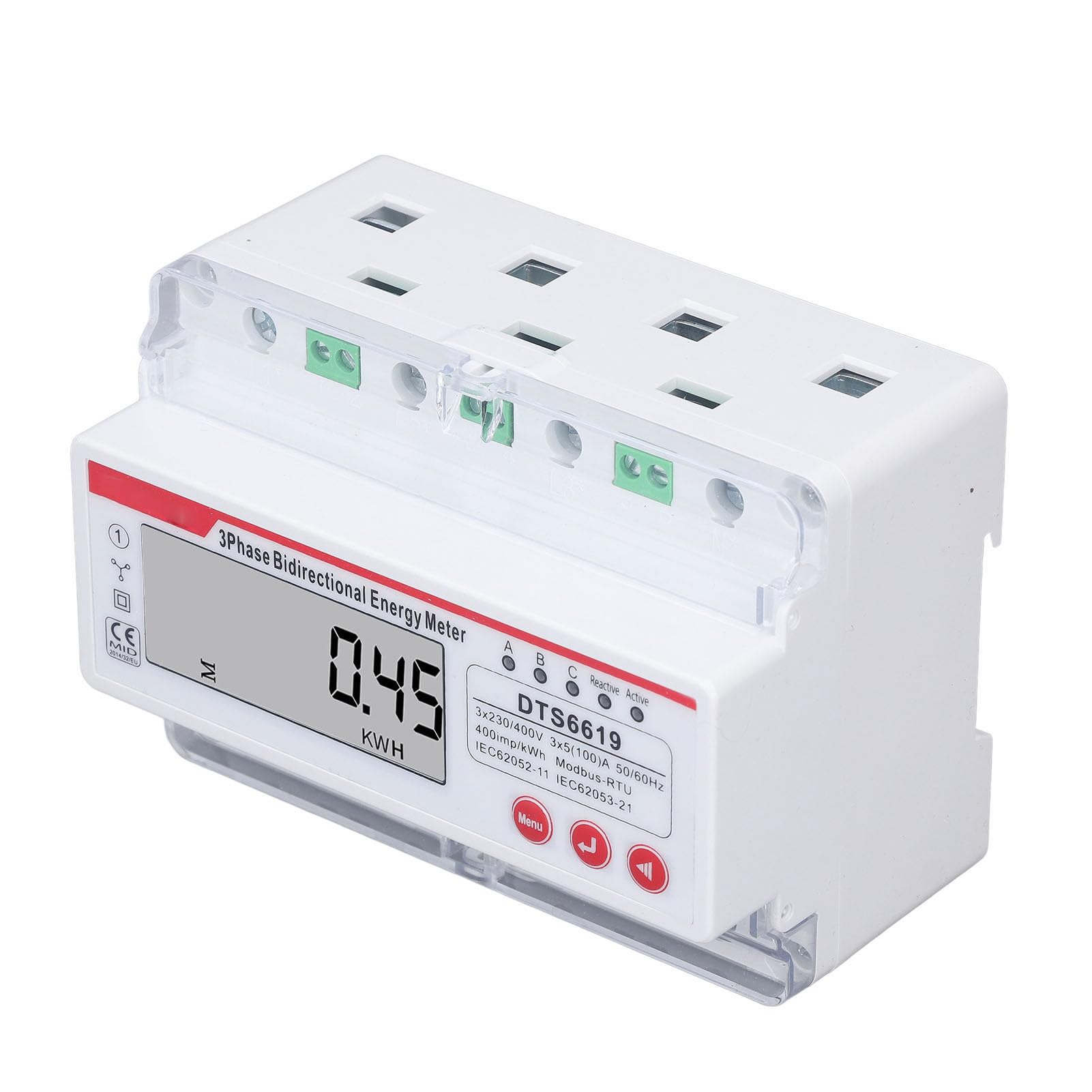 3 Phase 4 Draht -Energie -Messgerät - Digitales Elektrometer, DIN -Schienenhalterung - LCD -Display, multifunktional, bidirektional - 3 x 230 400 V - Stromüberwachung -
