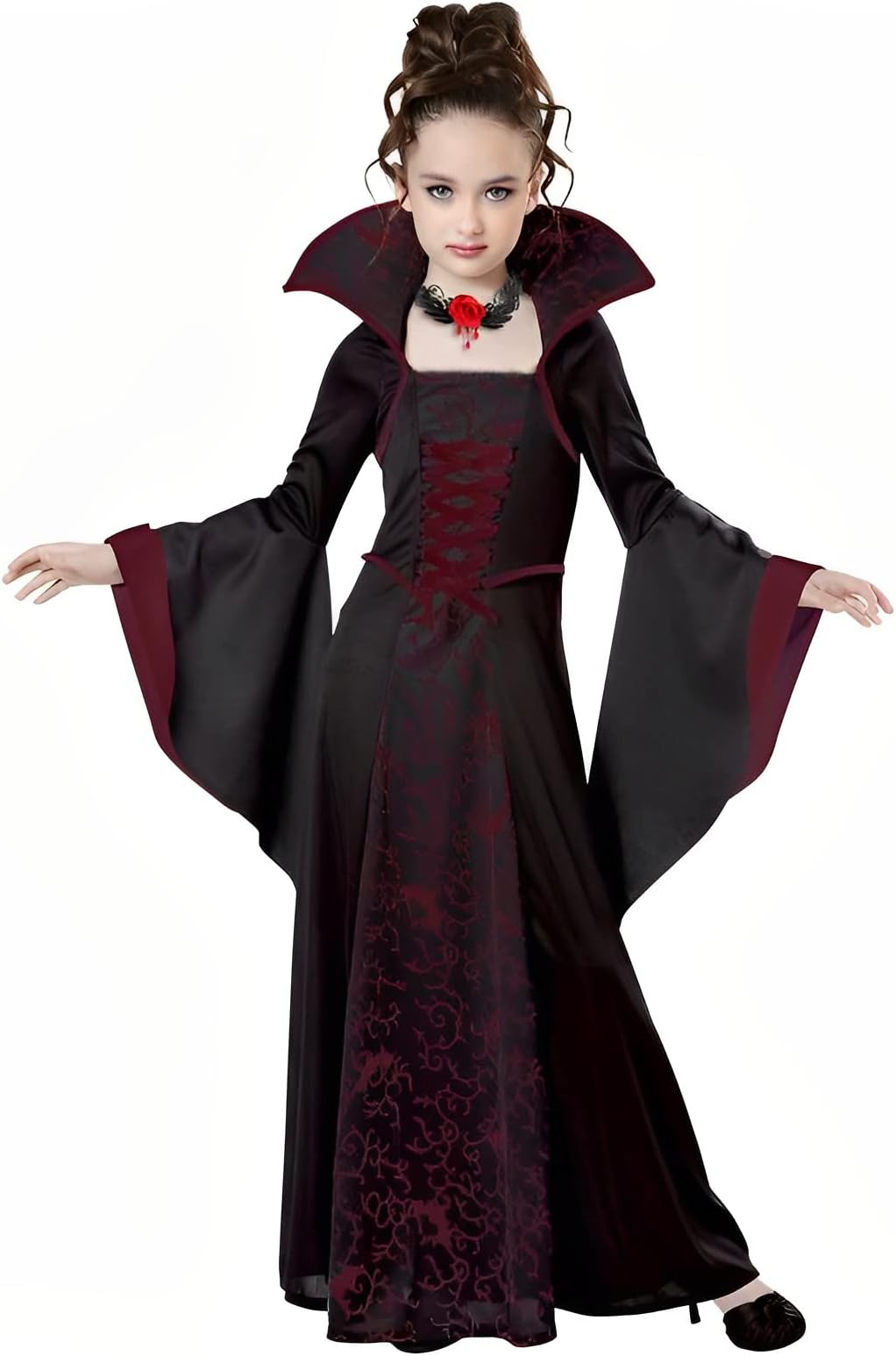 Girls Vampire Costume Royal Halloween Costumes with Vampire Choker Medieval Gothic Vampiress Dress Children Queen Scary Party