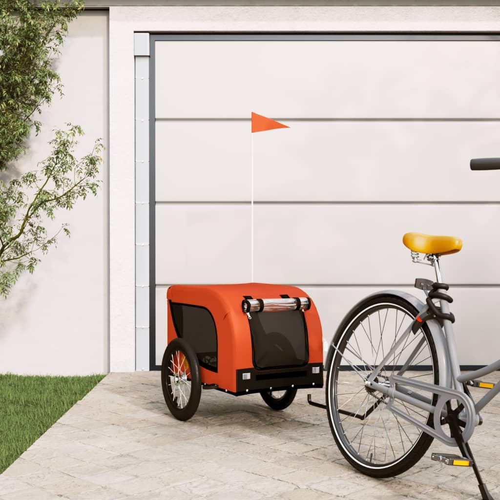 Homgoday Przyczepa rowerowa dla zwierząt pomarańczowa i czarna Oxford i żelazo, wyposażenie wózka dla psa, wózek rowerowy, wózek rowerowy, wózek dla psa, transporter rowerowy model 93998