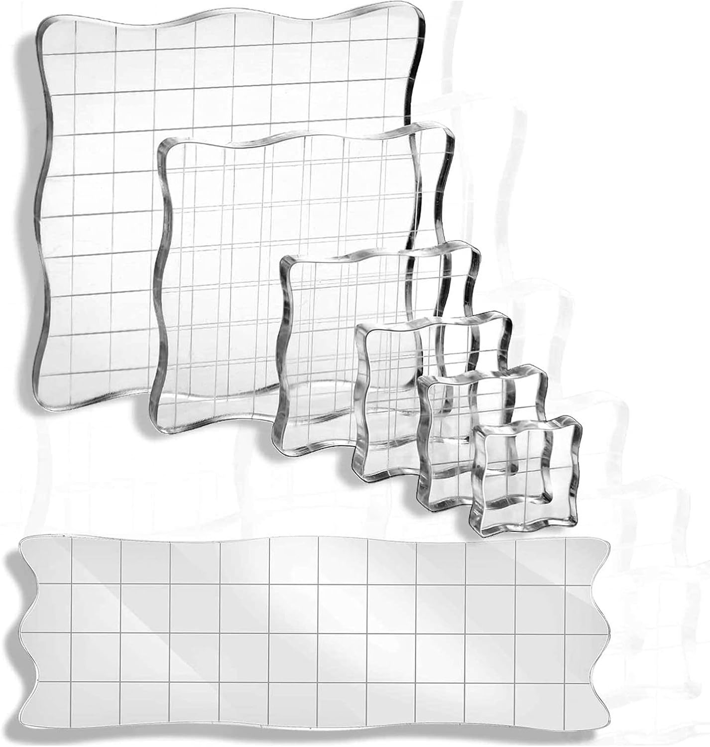 PhoenixDN 7 Piezas Bloques Estampación de Acrílico, Bloque de Sello Acrílico con Líneas de Cuadrícula, Estampación Acrílico Transparentes, para la Producción de Manualidades de Scrapbook