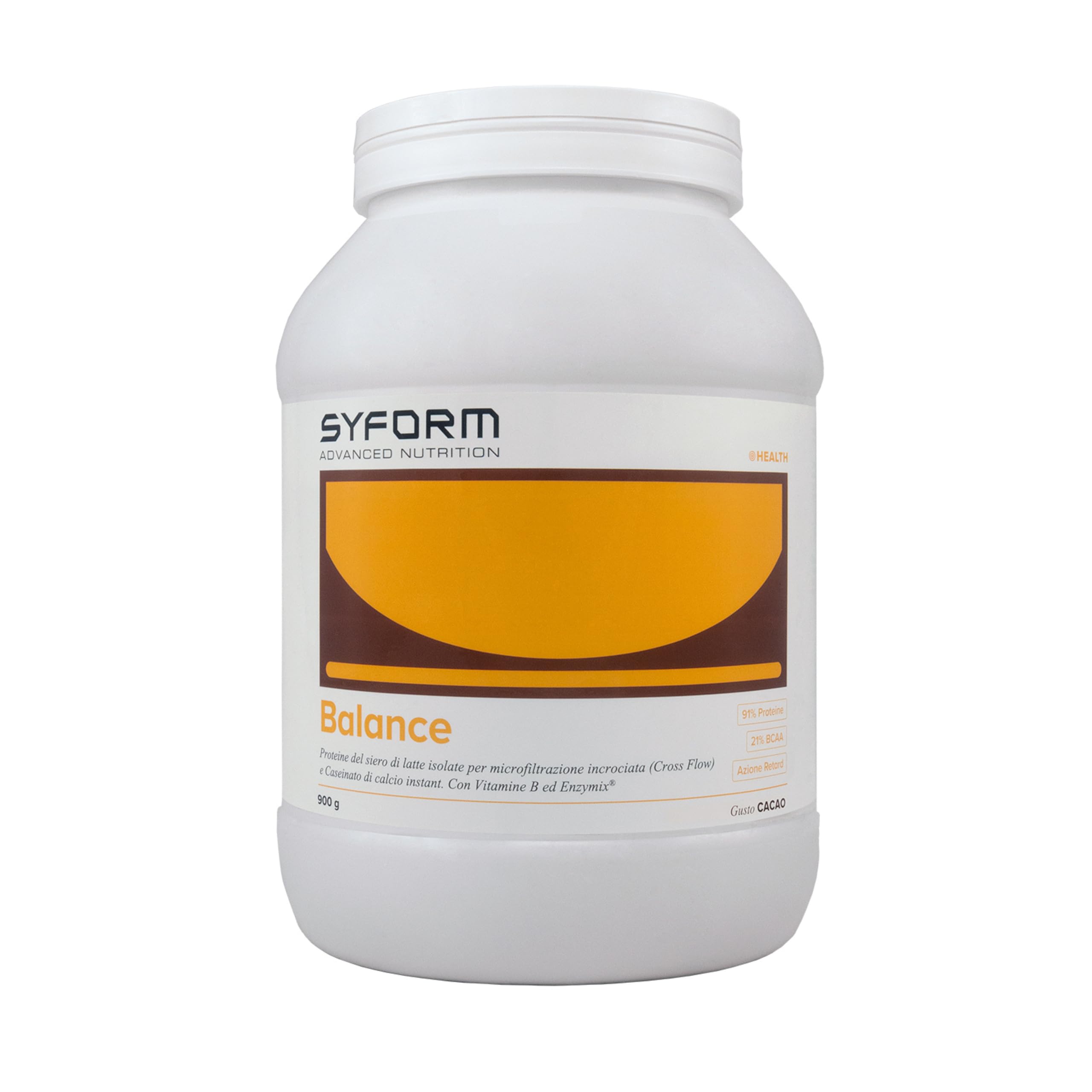 Syform Balance Integratore Sieroproteine Isolate Caseinato di Calcio 900g | Cacao | Integratore Alimentare in Polvere con Proteine a Lento Rilascio | Senza Glutine