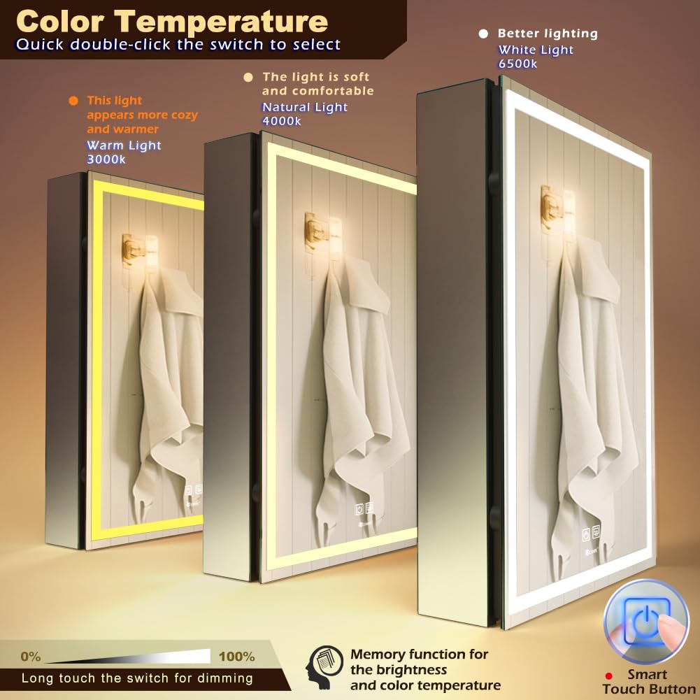 GANPE Armoire à Miroir de médecine de Salle de Bains éclairée par LED avec Prise et USB, Gradation antibuée et réglage de la Couleur, Armoire en Aluminium résistant à la Rouille(50 x 70 cm)