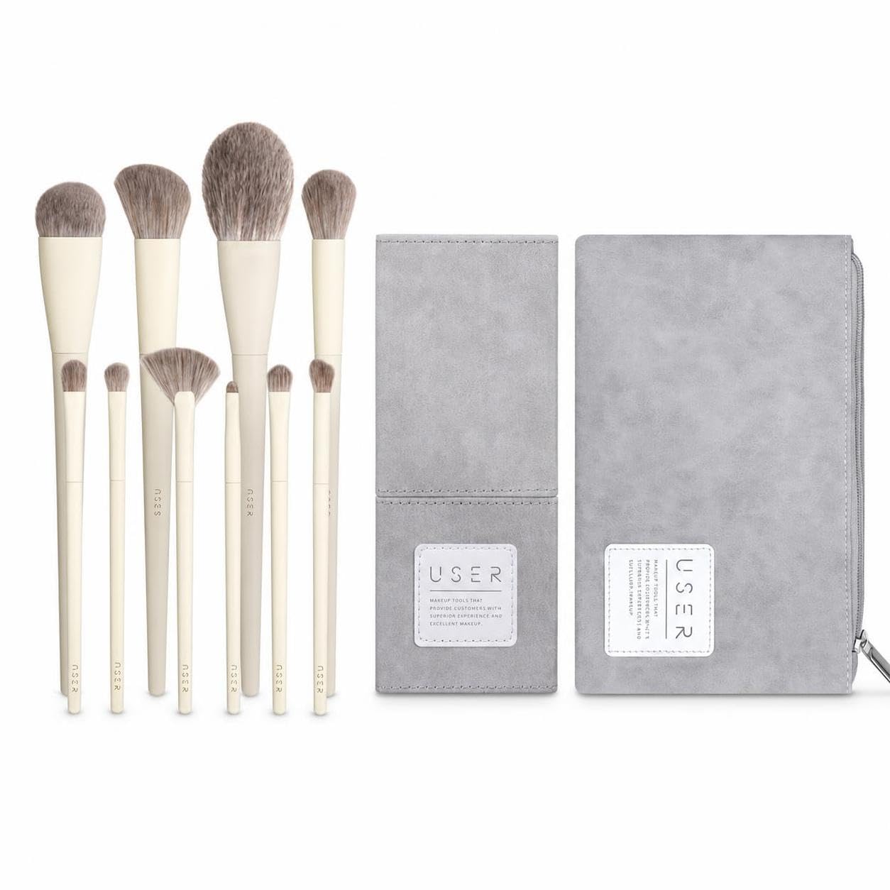 Pinselset Makeup 10-teilig für Foundation, Lidschatten & Rouge – Make Up Pinsel Set mit Aufbewahrung, zero Serie mit Reißverschluss-Pinselbeutel und magnetischem Pinselhalter