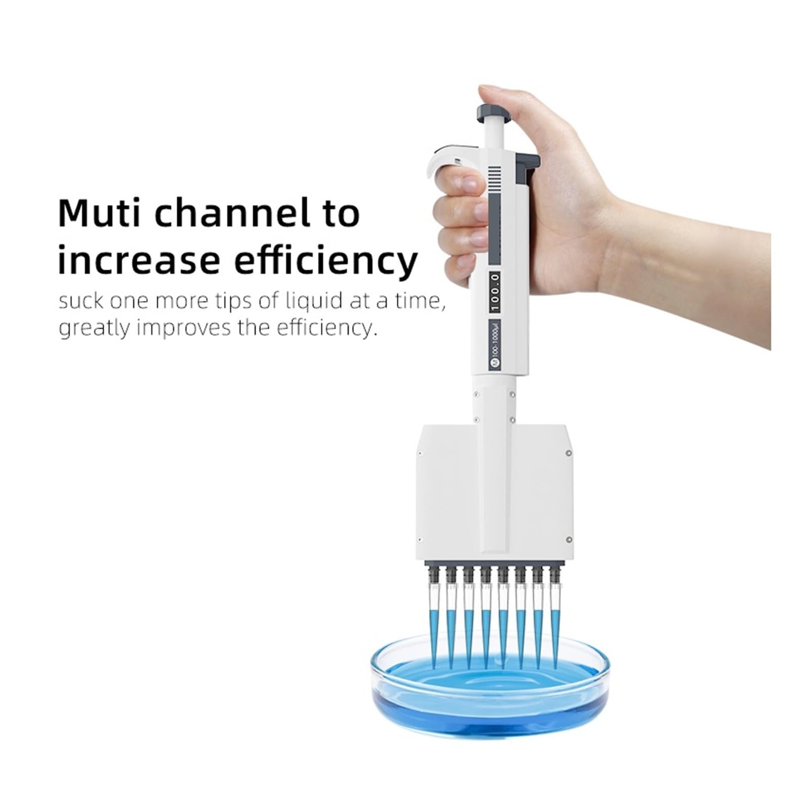 Pipeta multicanal Suministros de laboratorio Micropipeta de volumen variable 8 canales Capacidad de pipeta de 12 canales: 0,5 μl - 300 μl Ajuste de volumen preciso(8 Channels 50-300ul)