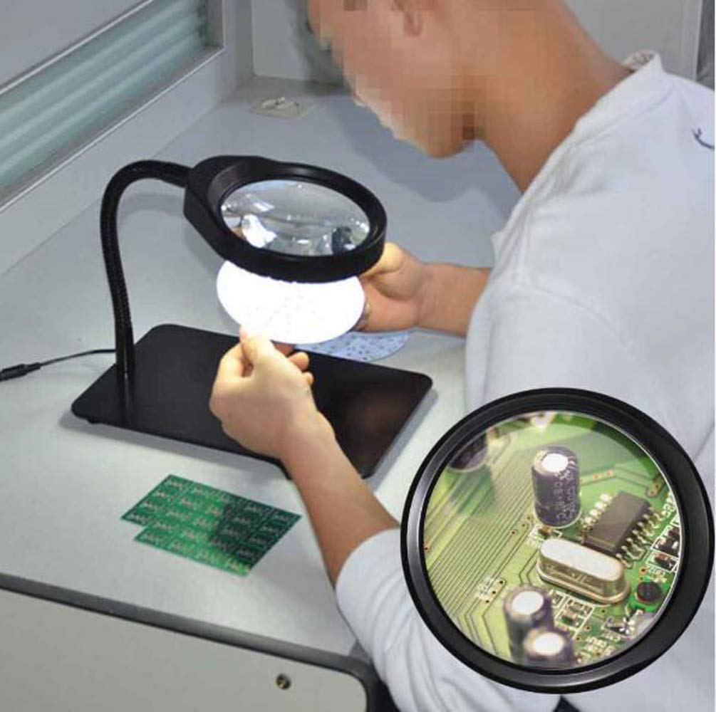 Lente d'Ingrandimento, Lente d'Ingrandimento illuminata a 36 LED con Supporto, Lente d'Ingrandimento a LED 3X 5X 8X 10X con Mano, Lampada da scrivania con Lente d'Ingrandimento per