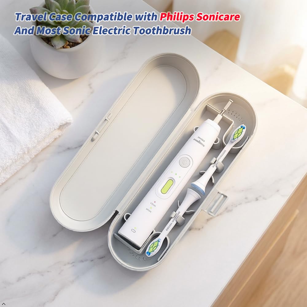 Funda de viaje compatible con los cepillos de dientes eléctricos Philips Sonicare y 6 fundas reutilizables compatibles con los cabezales de cepillo de dientes Philips Sonicare (azul)