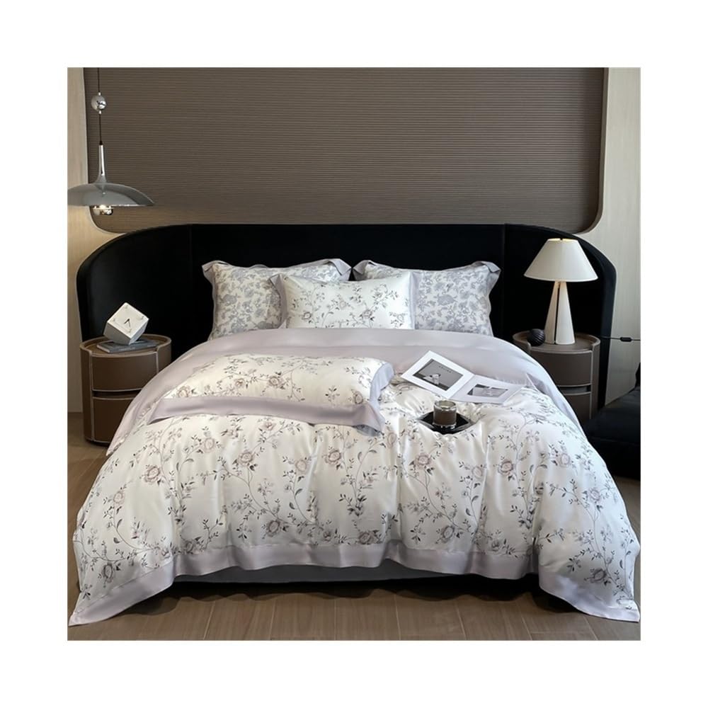 Parure de lit housse de couette Queen Size motif floral en fibre eucalyptus lyocell