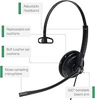 Vista 4 de Yealink Auriculares de teléfono para teléfonos de oficina YHS34 Lite QD a RJ9 auriculares con cable compatibles con Poly Snom Grandstream teléfonos