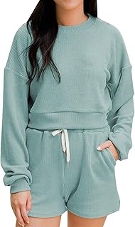 Ternos esportivos femininos de duas peças combinando com cordão exposto no umbigo com zíper casual shorts suéter, ternos, B - azul claro, G