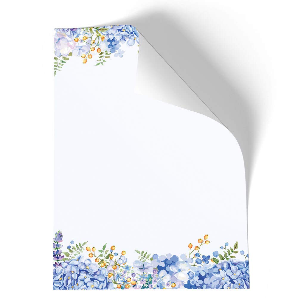 ORTENSIE BLU Carta da Lettera Decorata A4 20 Fogli