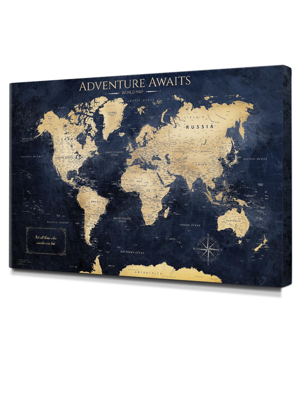 IPIC Vintage Teal World Maps for Wall, World Map Canvas, Size 36x24 in
