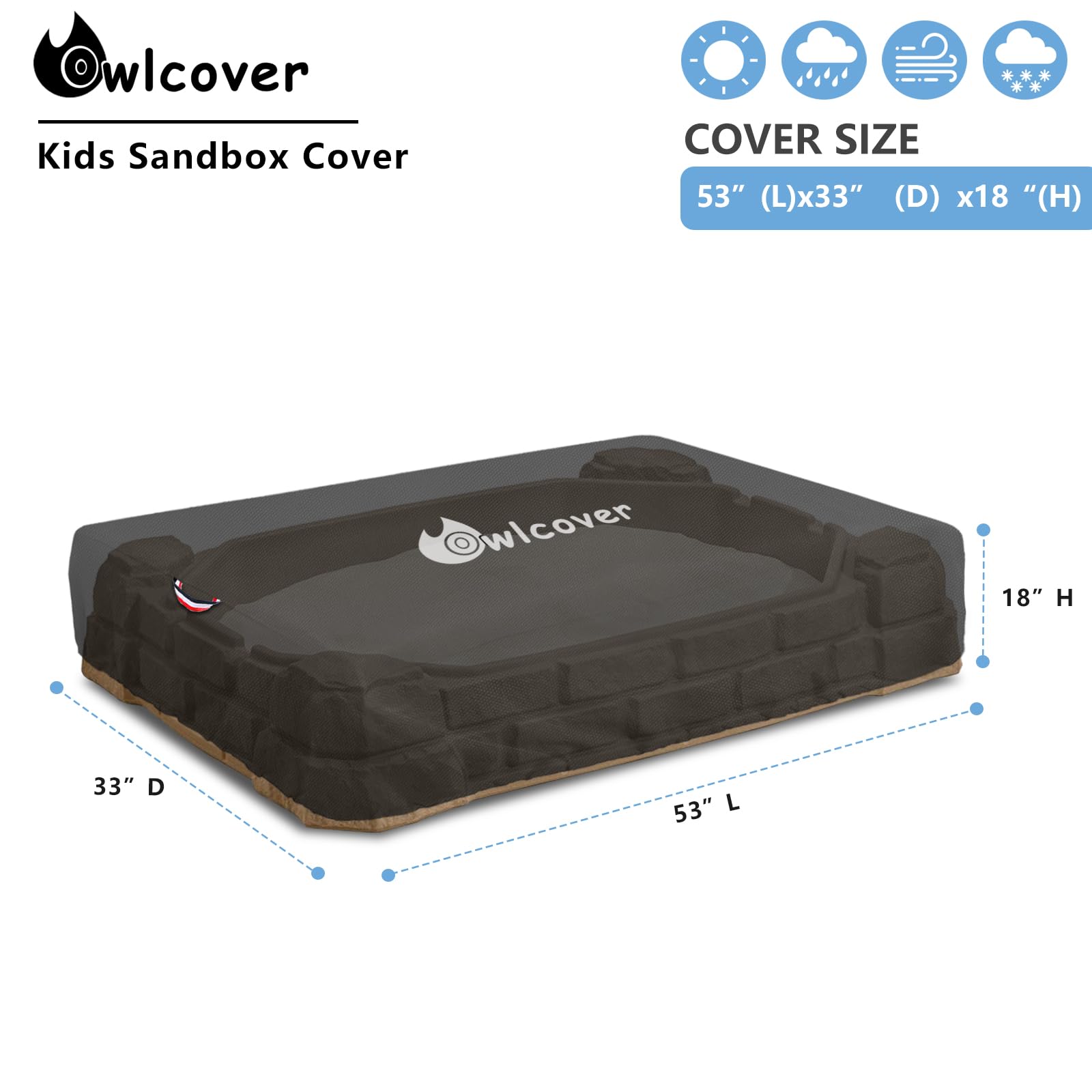 Owlcover Kids Sandbox Cover for Naturally Playful Sandbox II Cover,Waterproof, Anti-UV Outdoor Toys Sandboxes Cover,Cover Only