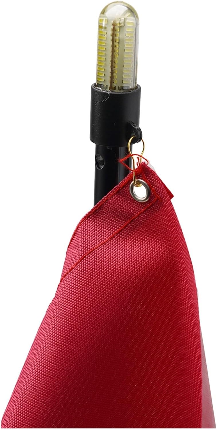 For Safety Flag With Mounting Pole And 19W Light, Adjustable 23-51 Inch Alloy Mast For Canoe Boat Dinghy Yacht, Red