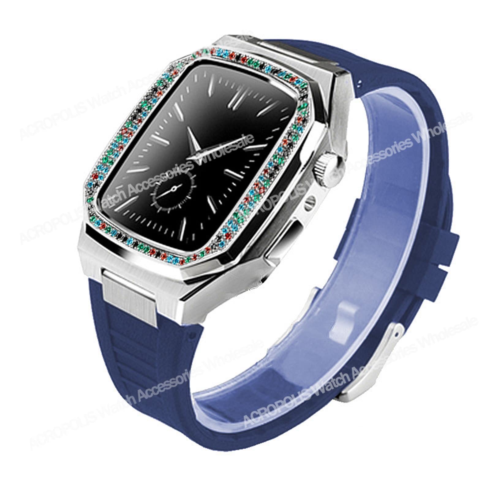 Kit modification diamant Apple Watch 45mm en acier inoxydable luxe - 8