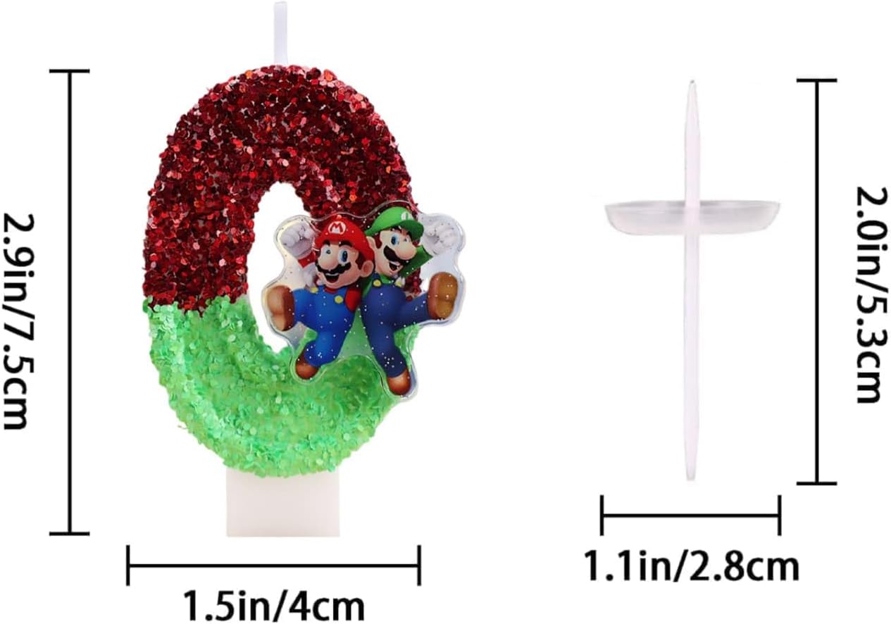 Mario Number 0 Candles, Cartoon Cake Topper, Birthday Party Decorations Supplies (0) image 2