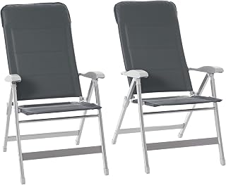 Outsunny - Juego de 2 sillas de jardín plegables para exteriores con respaldo alto reclinable, multiposiciones, reposabrazos para tetera de aluminio. Oxford impermeable gris