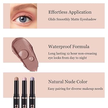Matte Eyeshadow Stick Blendable Cream Eyeshadow Waterproof Long Lasting High Pigmented eyeshadow Pencil, Hypoallergenic Nude Eye Shadow Stick (12# Medium Warm Brown Matte)