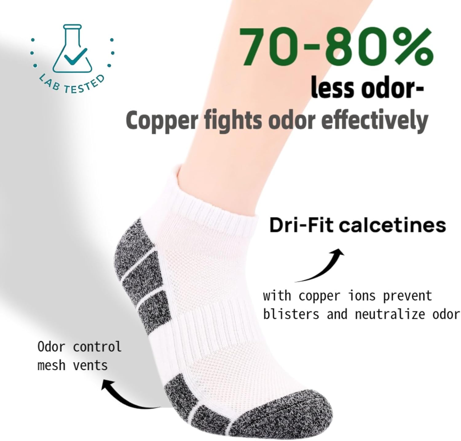 Kodal Copper Infused Compression Socks Men Women - Moisture Wicking Odor Free Cushioned Running Socks (6-Pairs) - Image 6