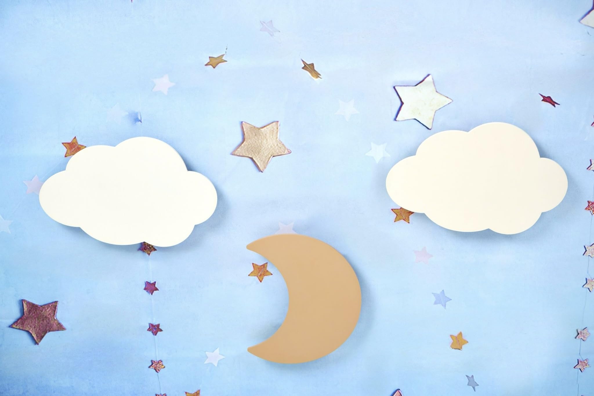 EUNOIA DREAM Pack de 3 Apliques Lámparas de Pared LED 1 Luna - 2 Nubes, Quitamiedo Habitación Infantil, Luz Nocturna Bebés y Niños, Luz Cálida, Ideal recién nacidos Baby Shower, Sin Cables Peligrosos