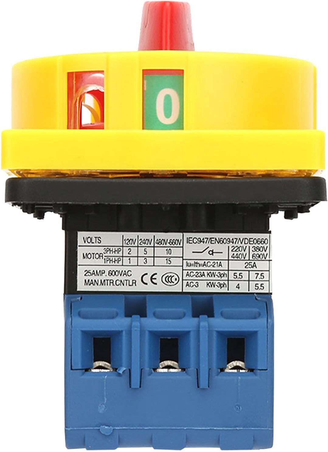 Zerodis 3-Pole Circuit Breaker Switch, 25A/32A Load, 2-Position Cam On Off Power, for Machine Tools, Machinery, Chemicals (25A)