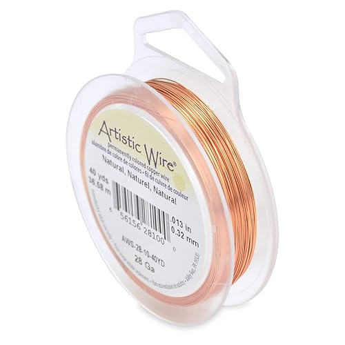 Artistic Wire, Alambre de cobre de color de calibre 28, resistente al deslustre, para envolver joyas, natural, 40 yardas