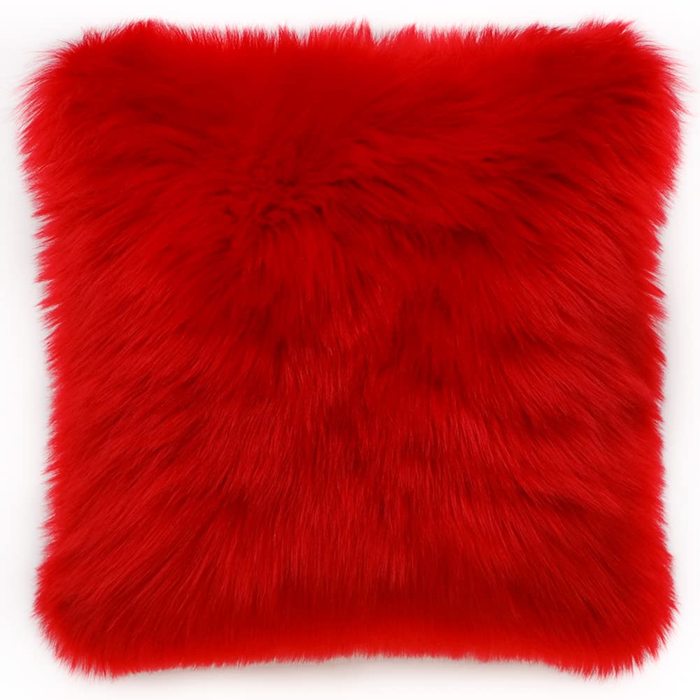 seemehappy 18" x 18" Red Fluffy Throw Pillow Cover with Insert Included Faux Fur Throw Pillows Decorative Fuzzy Pillows Furry Pillows Cushions for