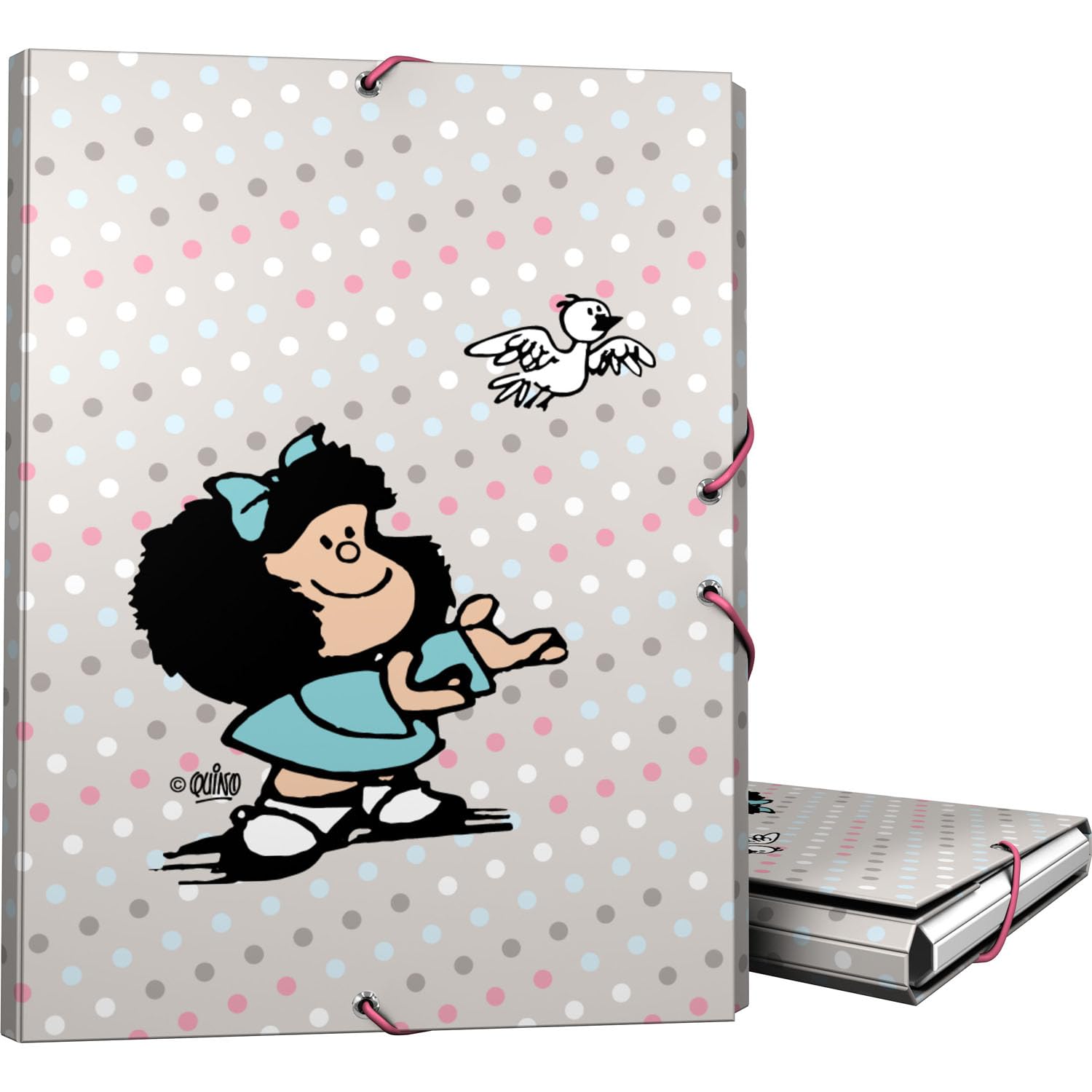 Grafoplas – Folder with 3 Flaps, Lined Cardboard, Hard Cover, Foolscap Size, Soft Plastified, Soft Touch, Collection Design Mafalda Bird, FSC Certified, Perfect School Supplies
