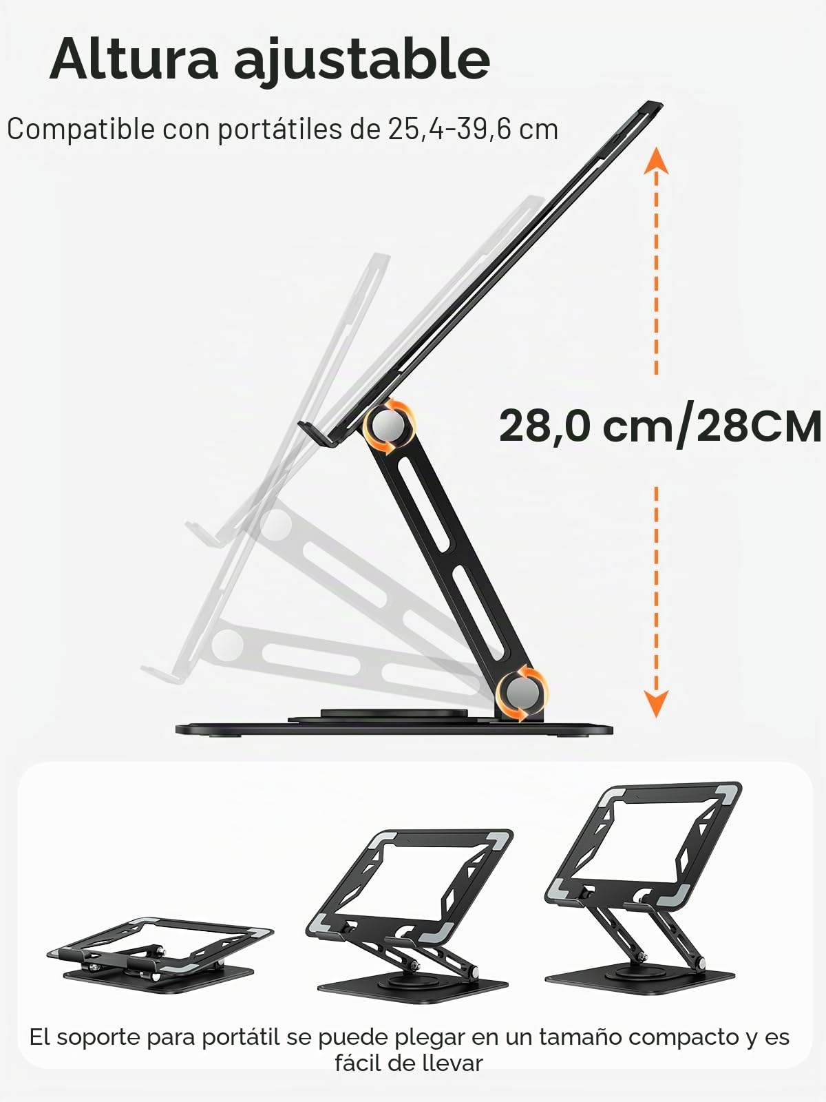 tounee Soporte para Laptop, Soporte Ajustable con Base Giratoria de 360°, Elevador Ergonómico para Laptop, Compatible con MacBook Pro Air y Laptops de 10-16" - Negro