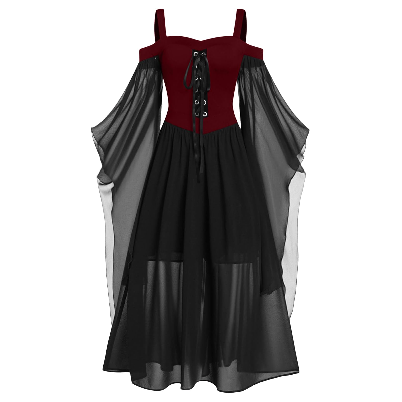 Nuoke Dresses for Women UK Halloween Costumes Women's Butterfly Sleeve Sexy Lace Gothic Medieval Dresses Red — image 1
