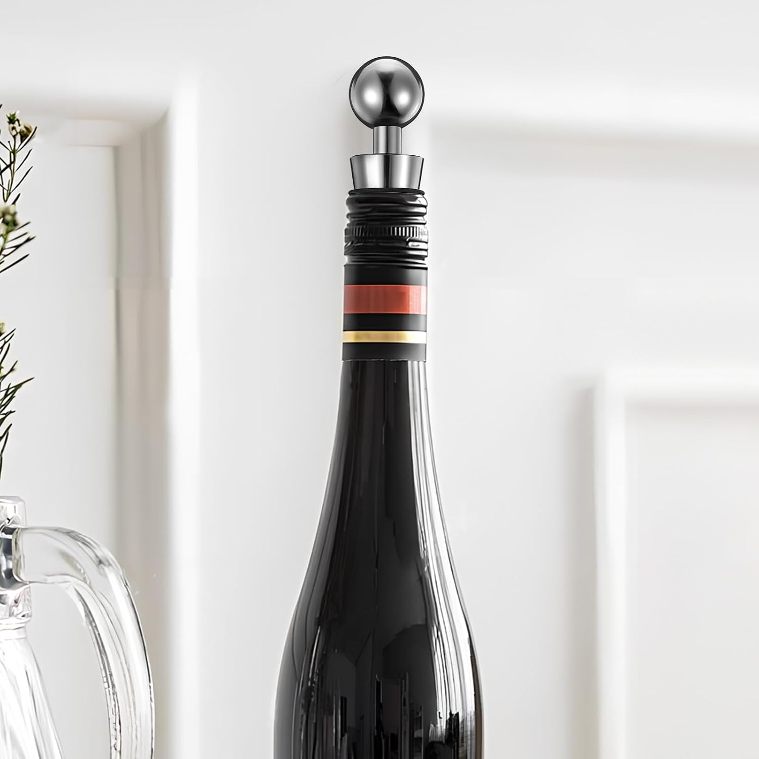 3 Pcs Black Zinc Alloy Wine Stoppers for Red Wine Bottles Reusable
