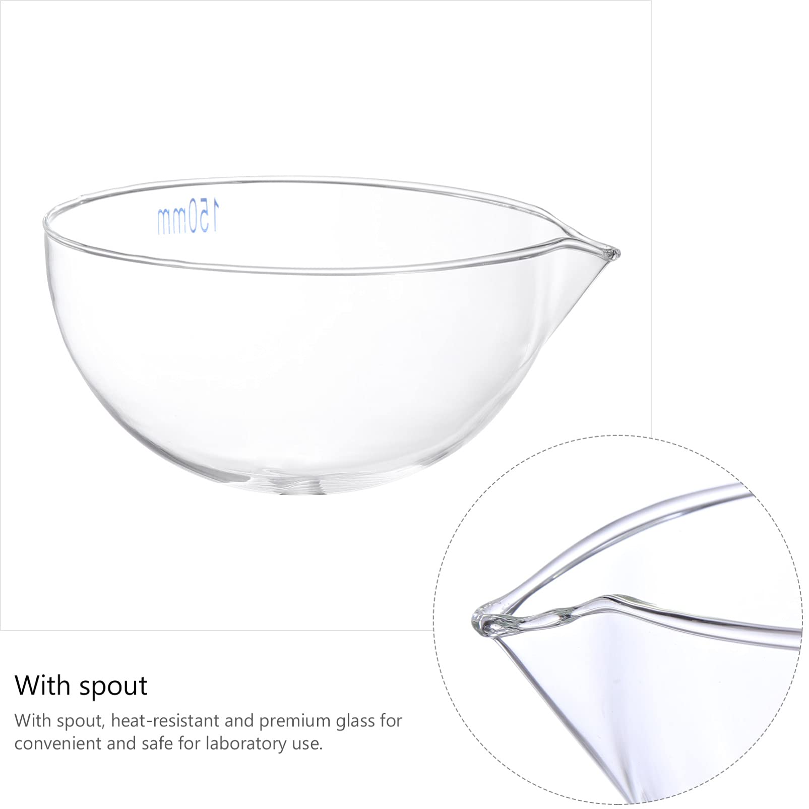 Baluue Bassin D'évaporation en Verre Transparent avec Bec Verseur, Outil de Laboratoire Rond pour Évaporation en Milieu Scolaire et Scientifique