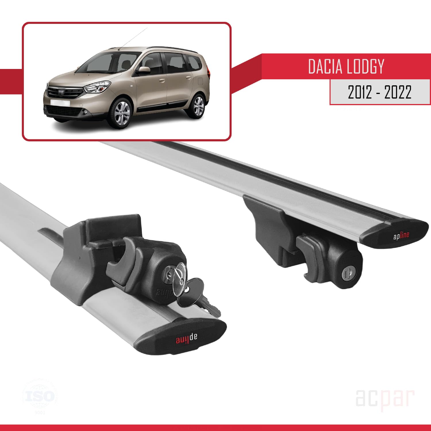 Compatible con Dacia Lodgy (J92) 2012-2022 Modelo Hook Barra de Techo Auto Portaequipajes Barras Transversales Gris Aluminio 2 Barras