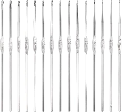 uxcell Juego de ganchos de ganchillo de acero inoxidable, agujas de tejer de 0.024 in-0.118 in para hilo de manualidades de bricolaje, 30 unidades