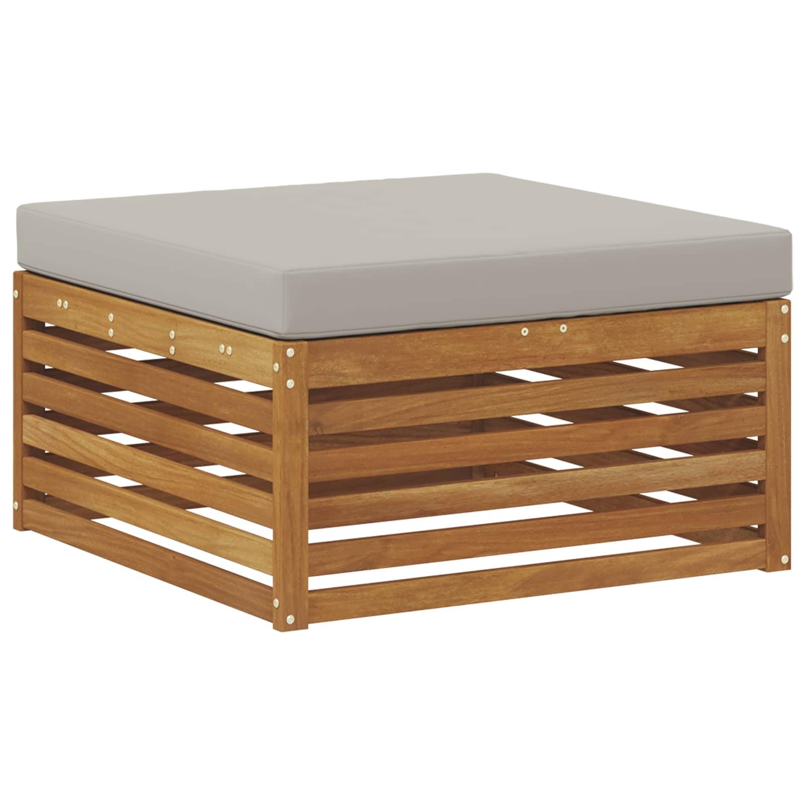 Outdoor-Gartenmöbelgarnitur mit 6 Kissen, wetterfestes Akazienholz, modulare Sitzgruppe für Terrasse und Balkon, langlebiges Design, inklusive Tisch, Sofas, Hocker und Kissen