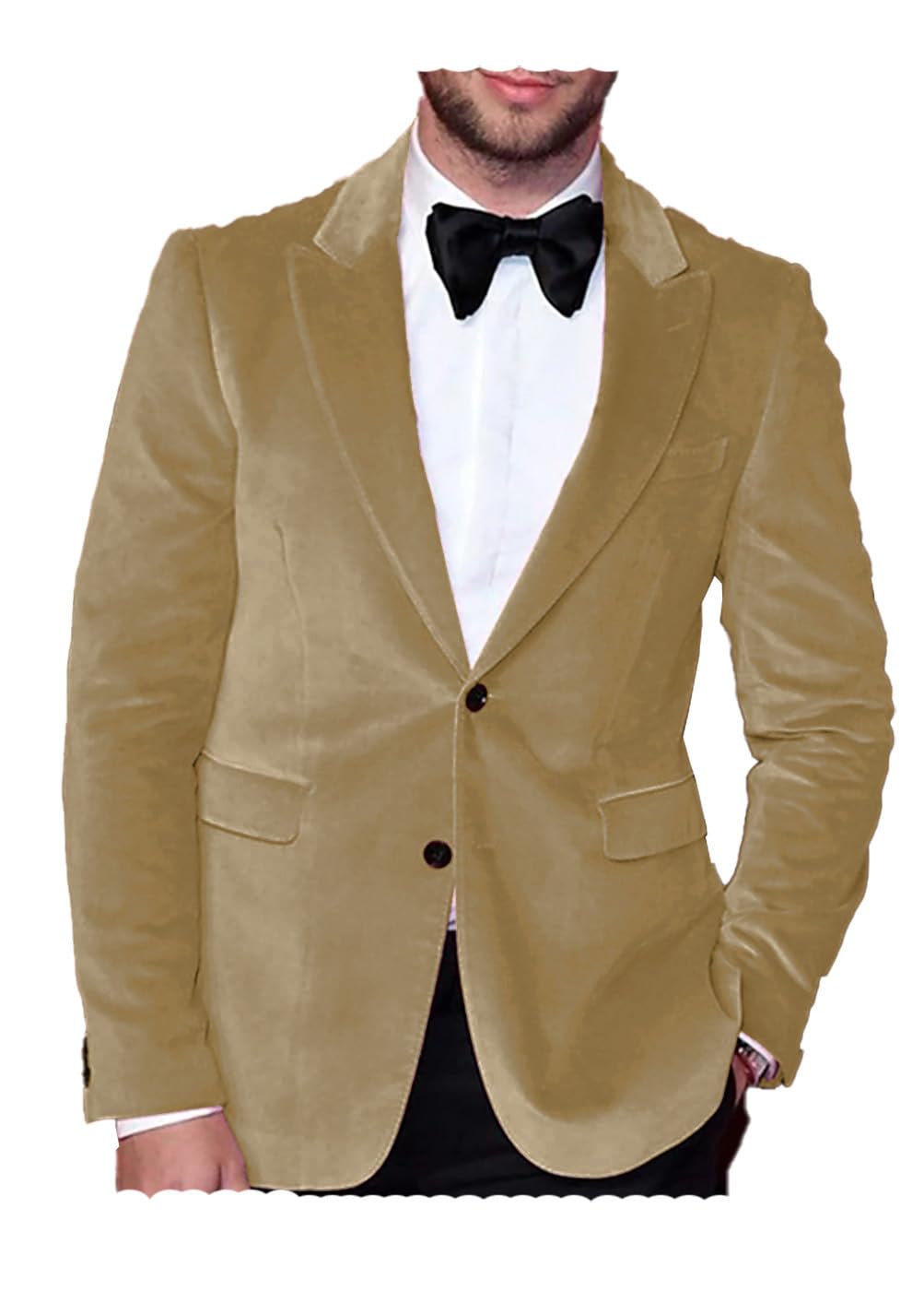 Mens Velvet Blazer Slim Fit Suit Jacket Button Tuxedo Blazer Wedding Prom Dinner Gold M