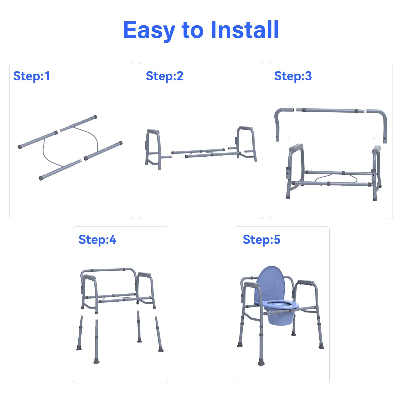 Bedside Commode Toilet - 3-in-1 Adjustable -6