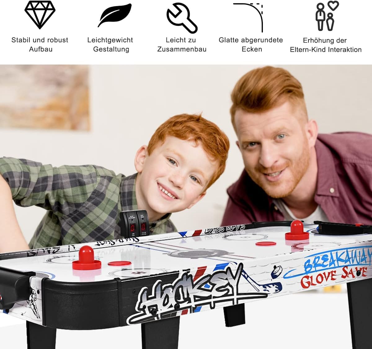 GOPLUS Mesa de Hockey de Aire, Hockey de Mesa Plegable con Marcador Electrónico, Motor de 12V, 2 Discos y 2 Empujadores, Juego de Hockey de Pie, para Sala de Juegos, Hogar y Oficina