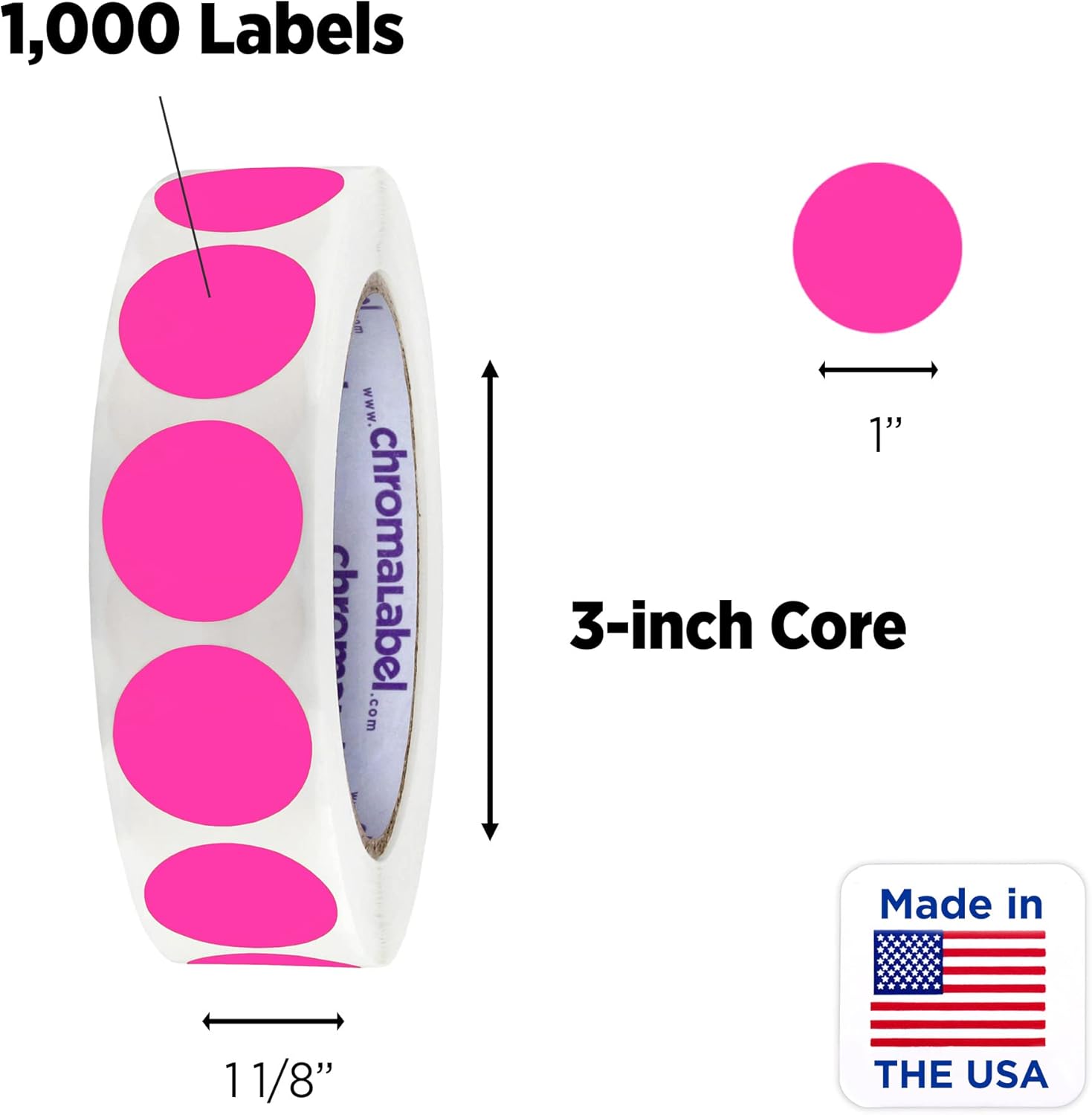 ChromaLabel 1 Inch Round Label Permanent Color Code Dot Stickers, 1000 Labels per Roll, Fluorescent Pink : Office Products
