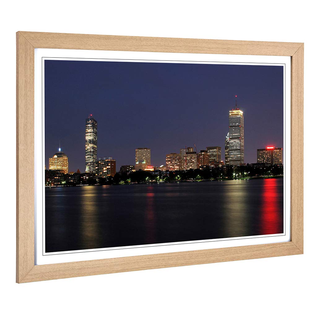 Big Box Art Framed Print of Massachusetts Boston Skyline USA 2 Design | Wall Art Picture | Home Decor for Kitchen, Living Room, Bedroom, Hallway, Oak, A2 / 24.5x18 Inch / 62x45cm