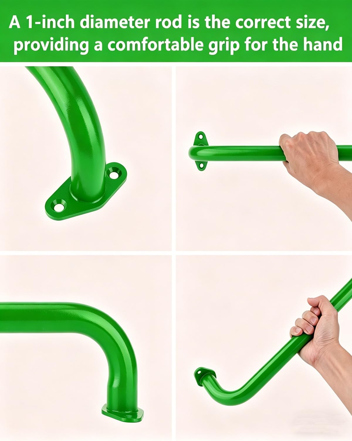 BiJun Asas de metal de 17 pulgadas, barras de mono para interiores, barras de agarre de techo resistentes para interiores y exteriores, marcos de escalada, casas de árboles y escaleras de pared (verde
