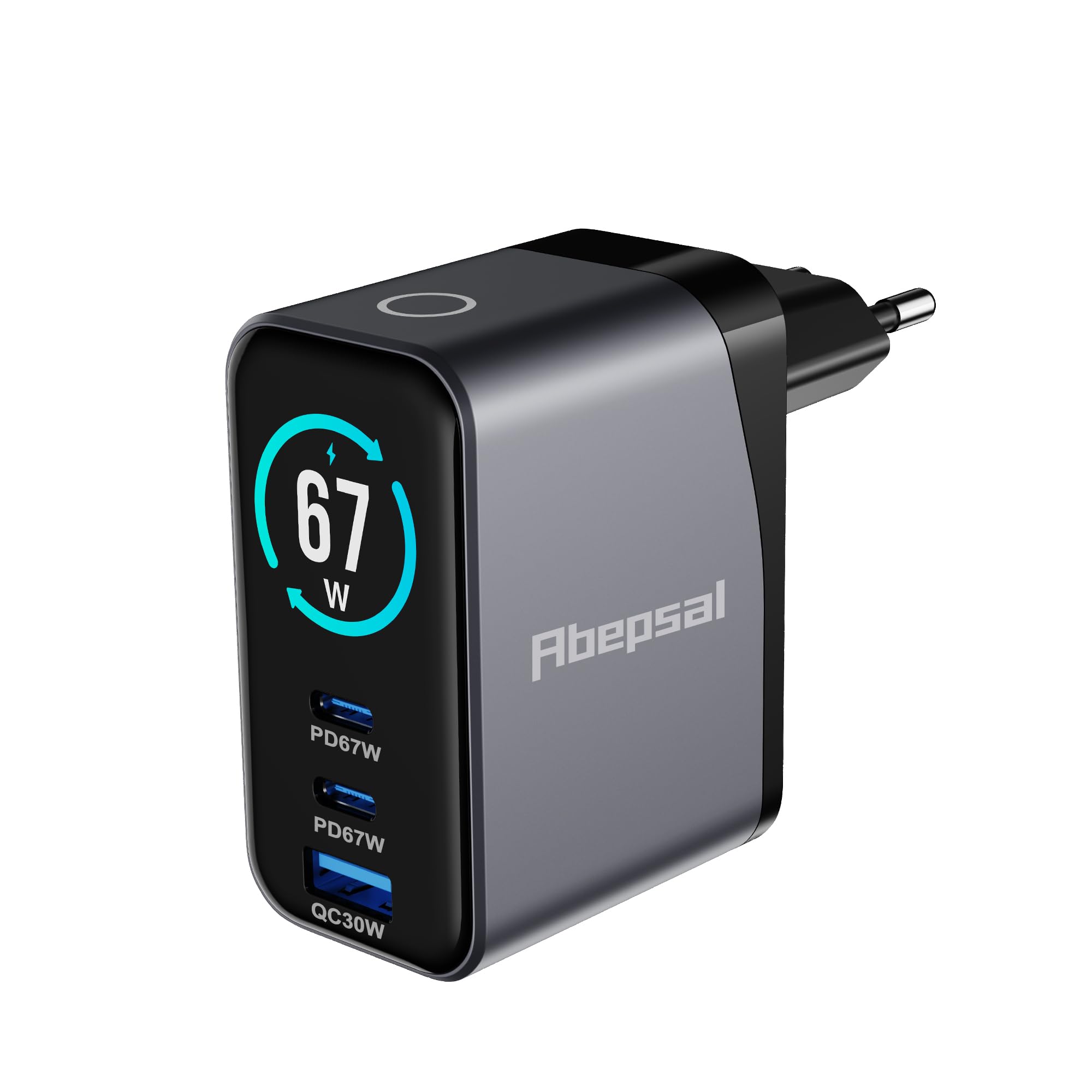 67W USB C Ladegerät GaN, 3-Port Schnellladegerät mit 2X USB-C PD & USB-A QC 3.0, Fast Charger für MacBook Air, MacBook Pro, iPhone 17/16/15, Samsung Galaxy, iPad, Laptop