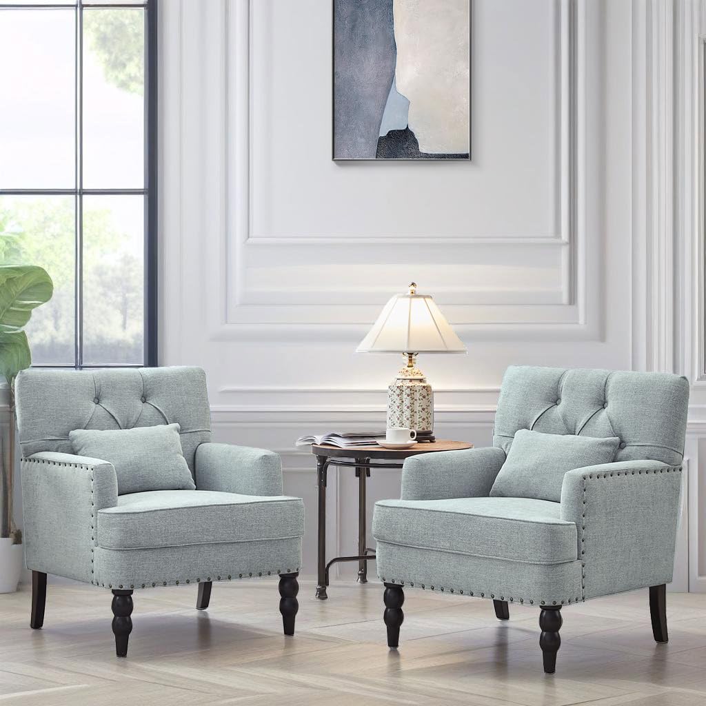 HUIMO Accent Chairs Set of 2, Living Room Chairs, Tufted Club Chair, Upholstered Armchair with Button, Fabric Sofa Chairs for Bedroom, Living Room,