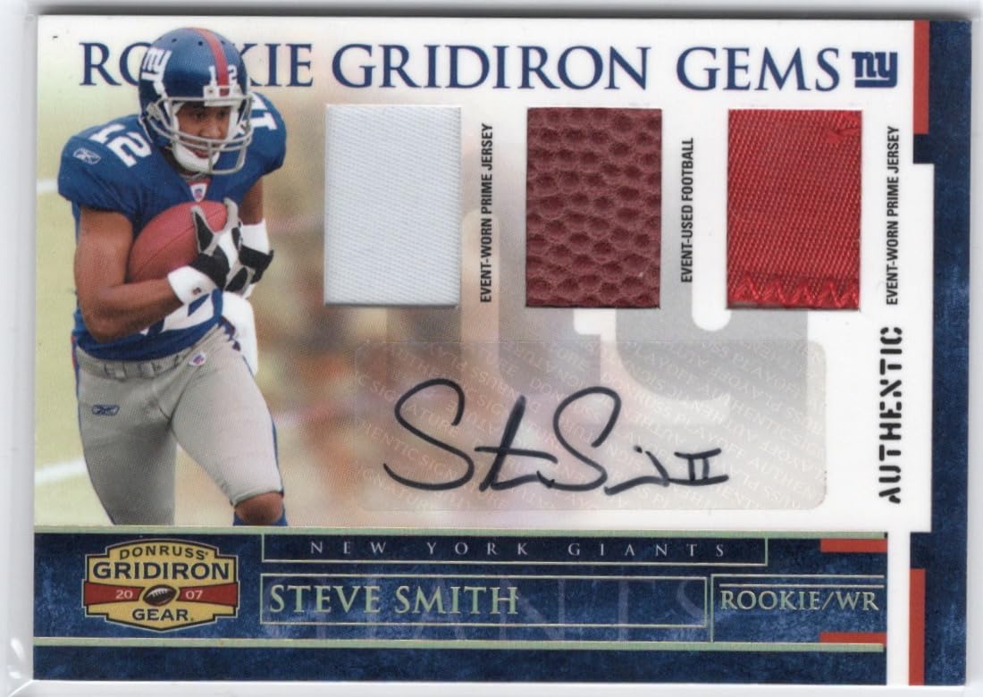 autographed rare football cards Steve Smith Serial Numbered #10/50 Rookie Gridiron Gems Triple Relic Game Used Gridiron Jersey & Card Style:Pikachu - Open Eyes basecamp Pokemon Card Sleeve |