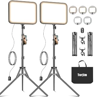 Torjim 12" LED Video Light Kit: 24W High Brightness, 3000-6500K, 5 Modes, Tripod, Phone Holder & Remote for Photography & Streaming