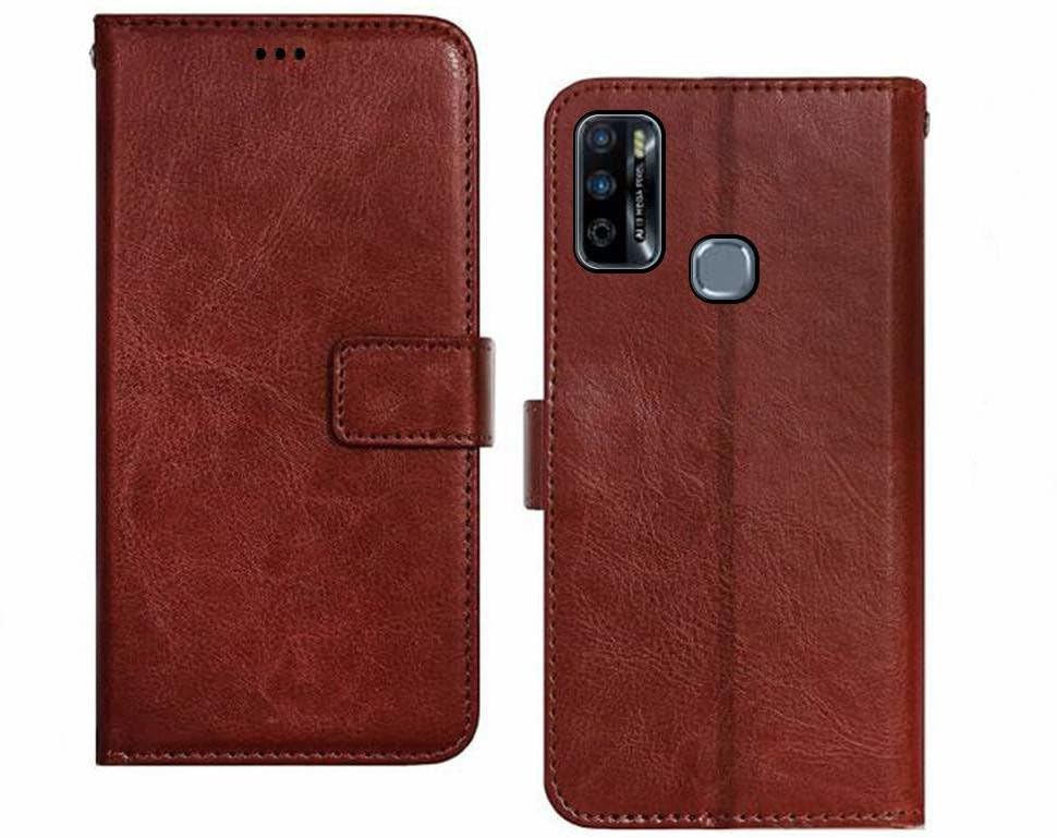 Image of Bintage Artificial Leather::Rubber Flip Cover Compatible Model for Infinix X680 / Smart 4 - Brown